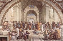 La escuela de Atenas, obra de Rafael, con Platón y Aristóteles en el centro de la composición.
